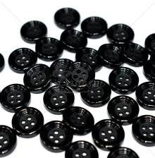 Black glossy domed plastic four-hole sewing buttons 24L