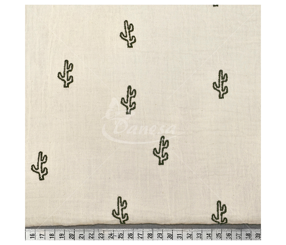 Muslin with a pattern, "Cactus", cream color