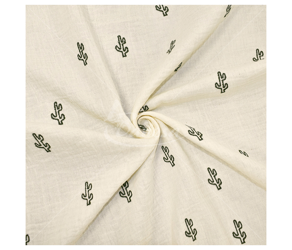 Muslin with a pattern, "Cactus", cream color