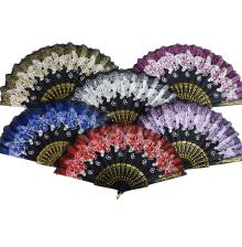 Black Decorative Hand Fan with Shiny Multicolor Butterfly Patterns
