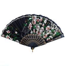 Black Decorative Hand Fan with White Floral Pattern