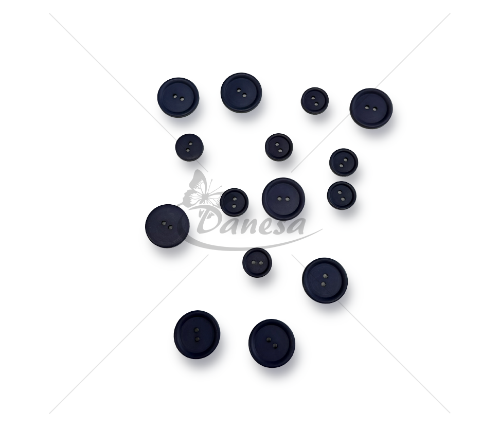 Dark blue classic two-hole sewing buttons 24L–40L