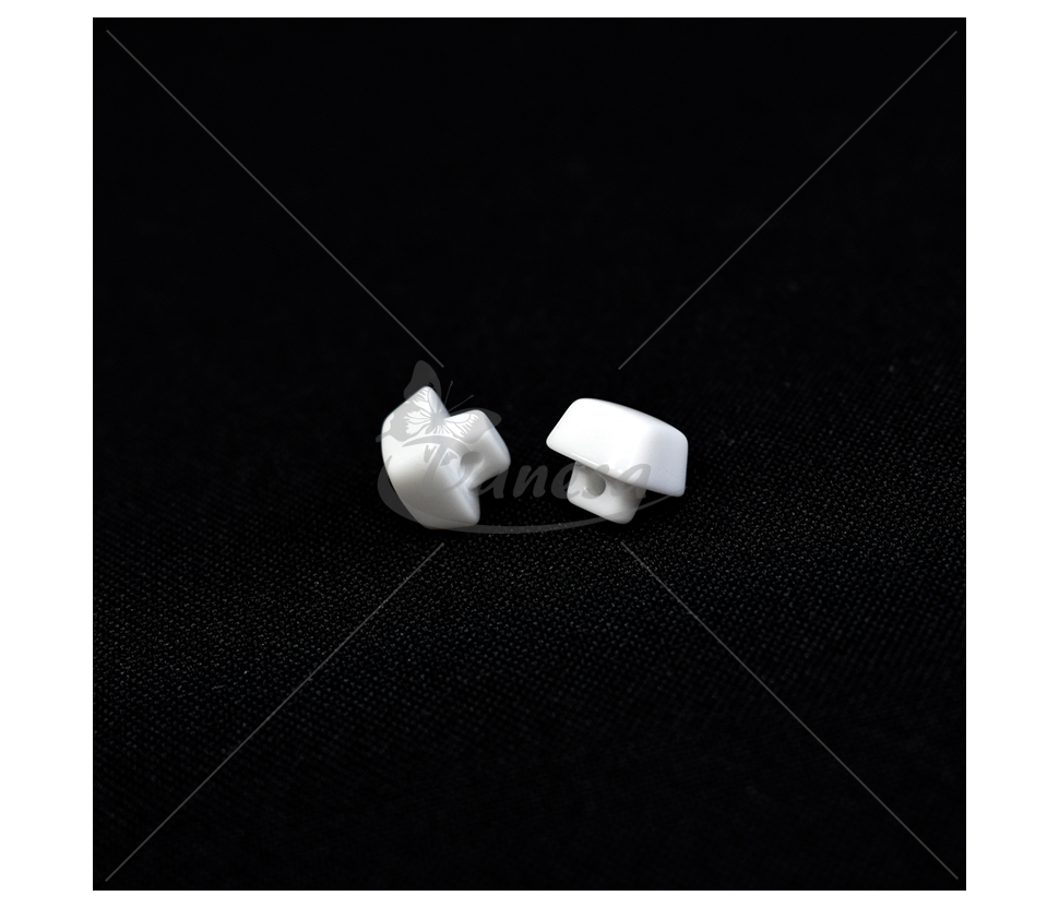 Square white trapezoid-shaped shank button 16L