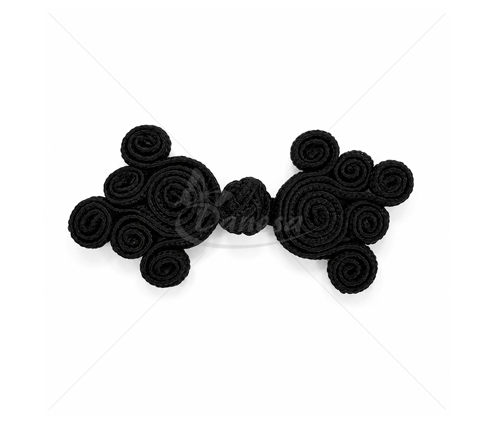 Black Decorative Cord Closure for Clothing (Approx. 7.5 × 3.5 cm)