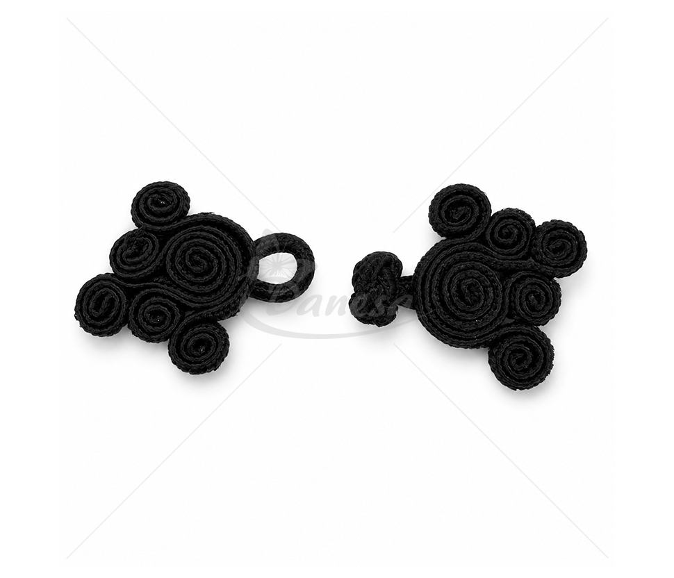 Black Decorative Cord Closure for Clothing (Approx. 7.5 × 3.5 cm)