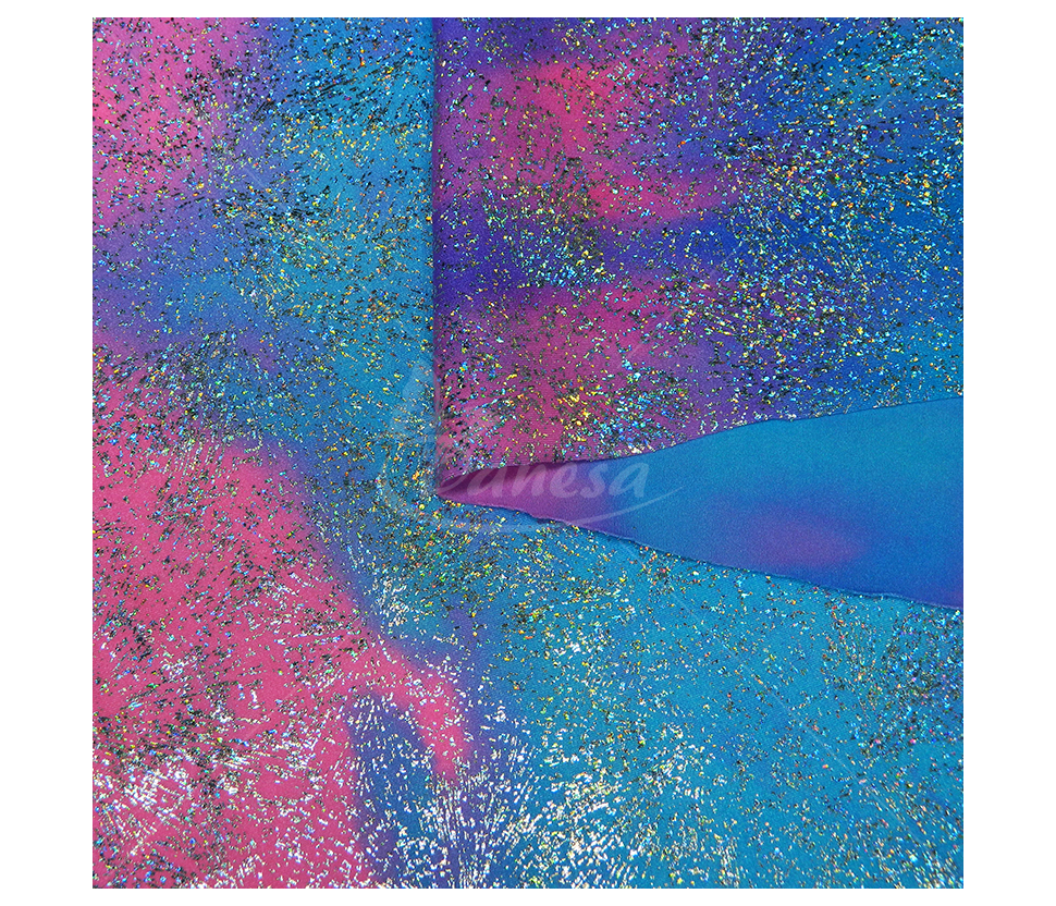 Shiny multi-colored lycra, rainbow effect