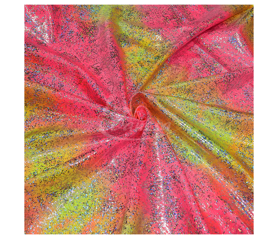 Shiny multi-colored lycra, rainbow effect