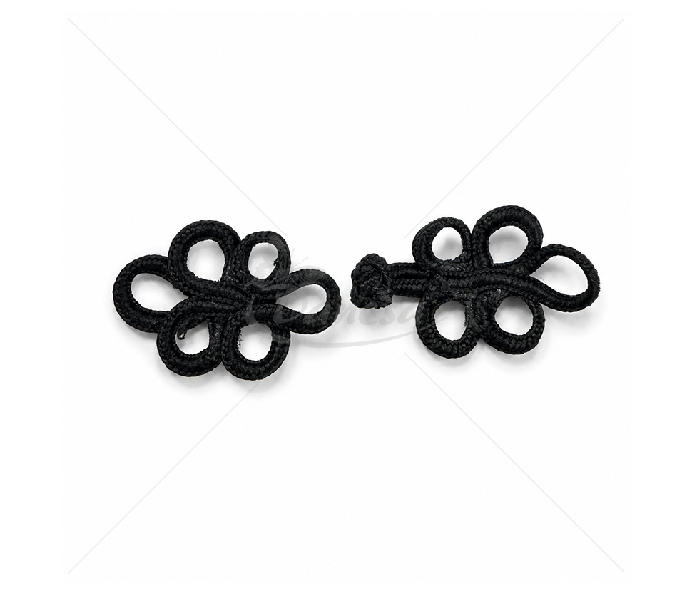 Black Decorative Cord Closure for Clothing (Approx. 8,5 × 3 cm)