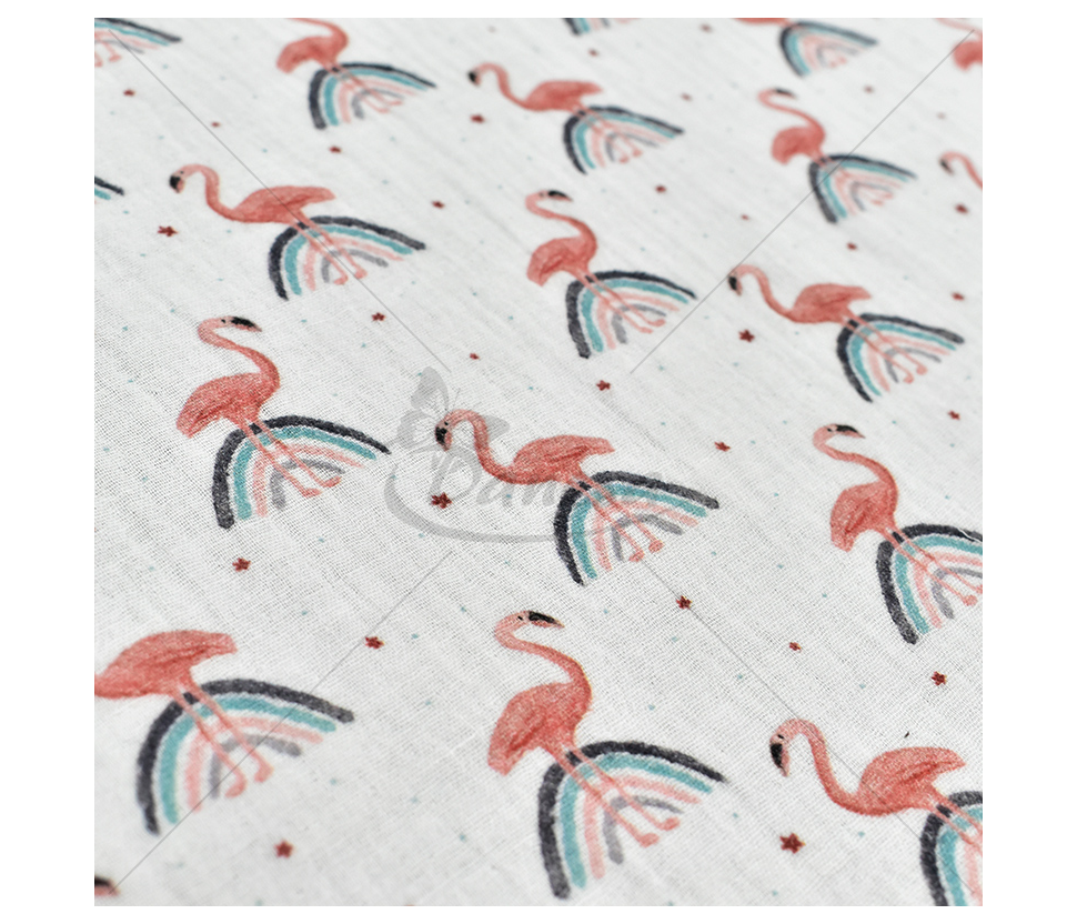 Muslin with a pattern, "Flamingoes"