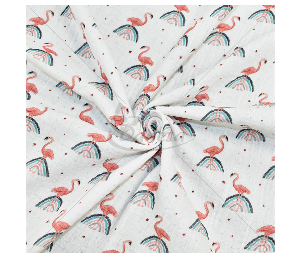 Muslin with a pattern, "Flamingoes"