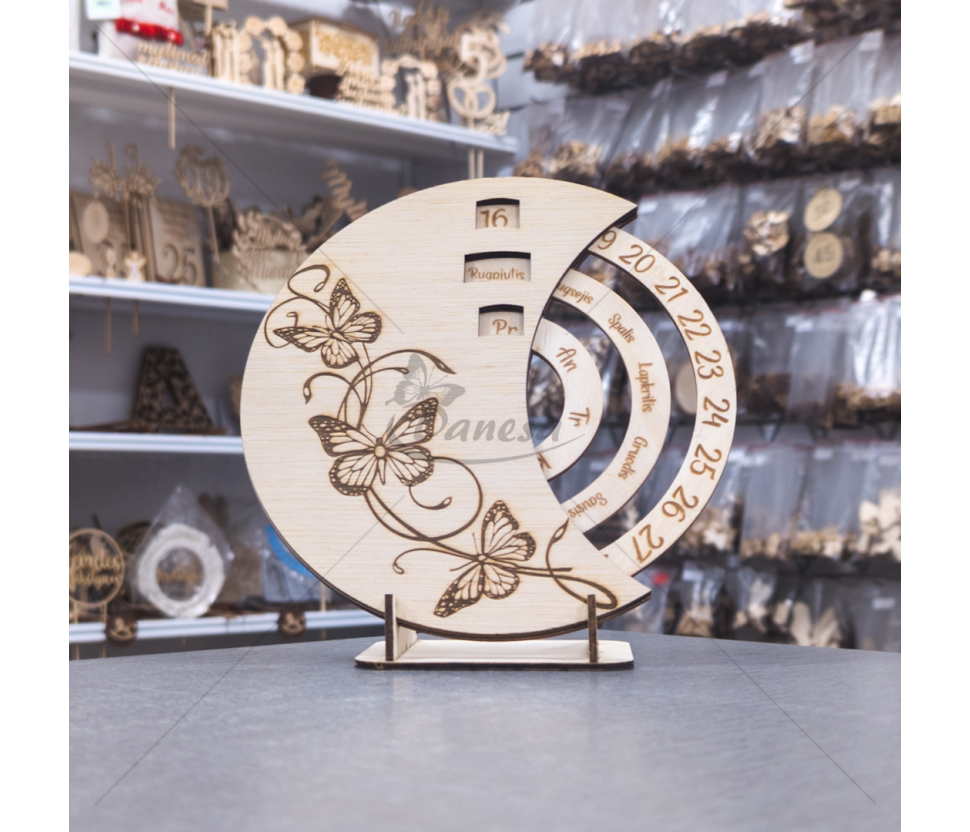 Wooden Calendar Clock "Butterlfy" 