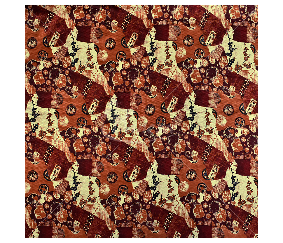 Natural silk, various flower print, orange color