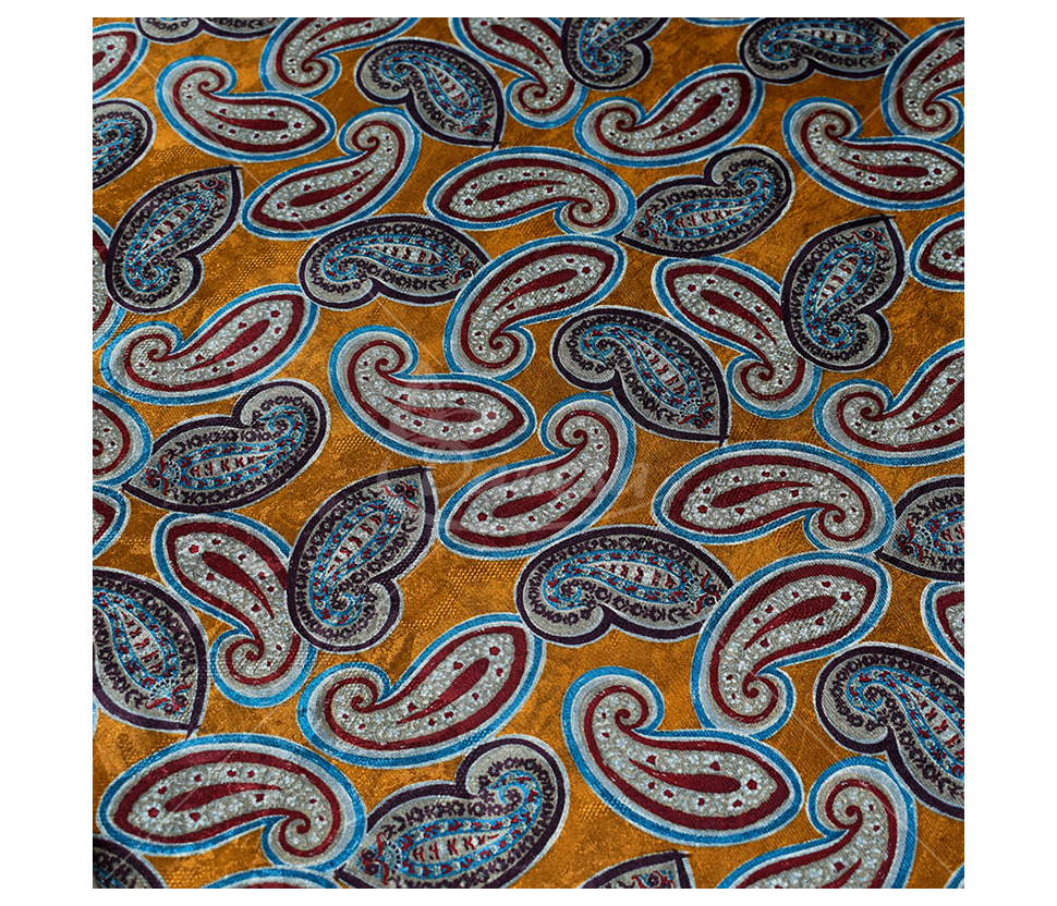 Natural silk, paisley print, yellow color