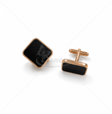 Men’s Metal Cufflinks with Gold-Coloured Edge and Black Detail