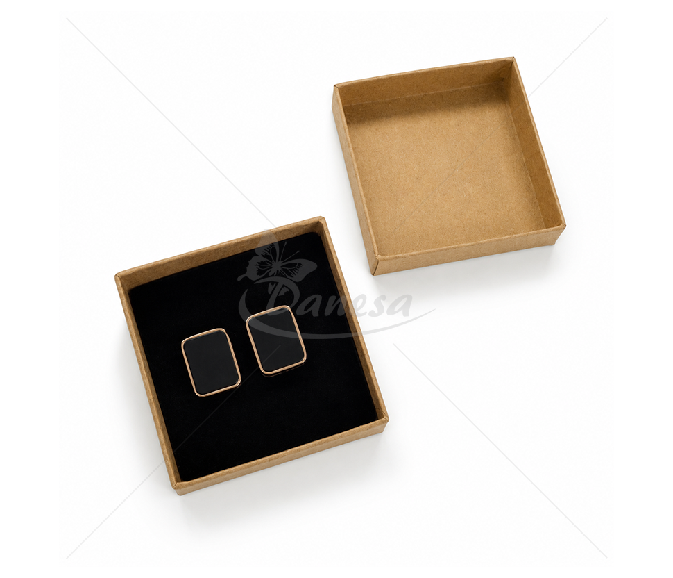Men’s Metal Cufflinks with Gold-Coloured Edge and Black Detail