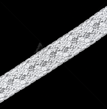 Stretch Synthetic Lace with Floral and Leaf Motifs, 10 cm