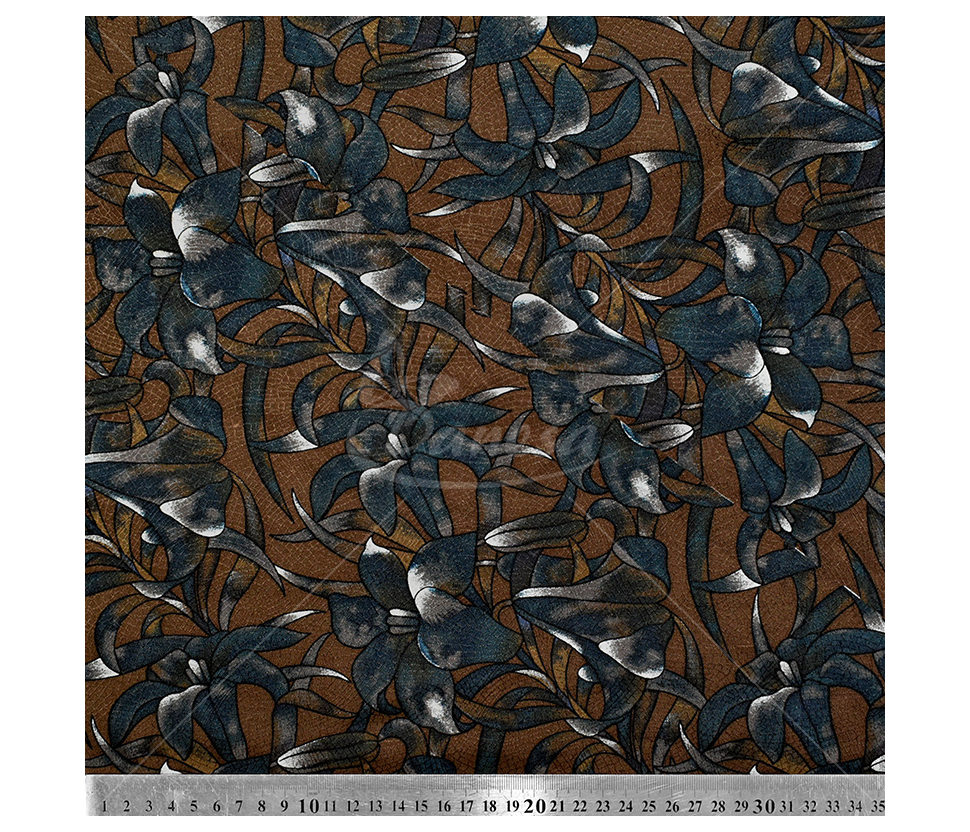 Natural silk in coupons, "Lilies", brown color