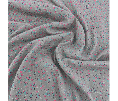 Silk &amp; Cotton Batiste Fabric “Grey Mint” with Flowers