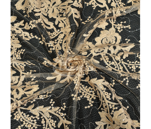 Guipure, with a floral pattern and embroidered with sequins, dark sand color 