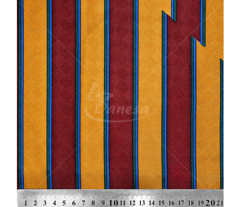 Natural silk in coupons, stripped, bordeux/yellow color