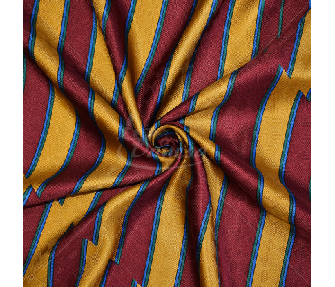 Natural silk in coupons, stripped, bordeux/yellow color