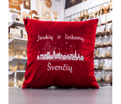 Išsiuvinėta Pagalvė "Jaukių ir Linksmų Švenčių"