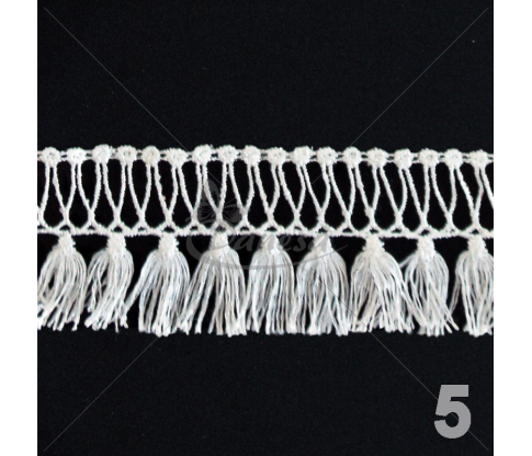 Cotton lace - tassels (white and dark green)