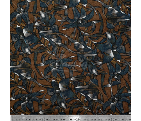 Natural silk in coupons, "Lilies", brown color