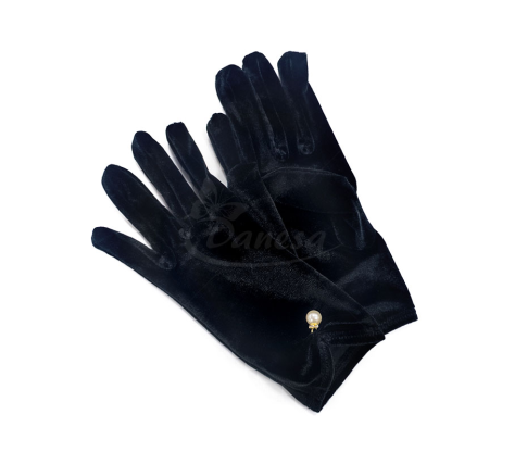 Black velvet gloves with decorative bead