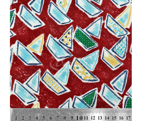 Natural silk in coupons, "Ships", red color