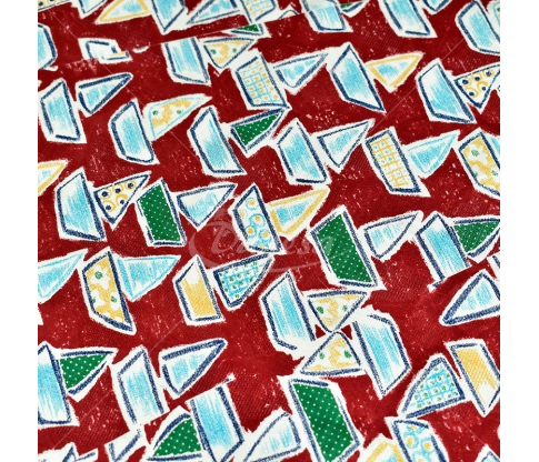 Natural silk in coupons, "Ships", red color