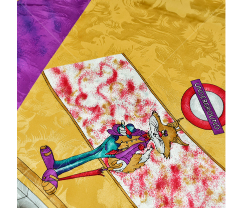 Natural silk in coupons, various print, yellow color