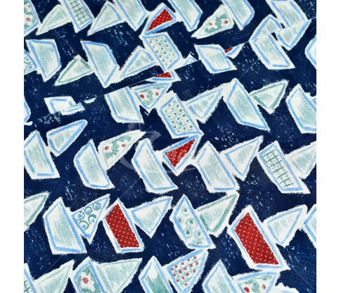 Natural silk in coupons, "Ships", blue color