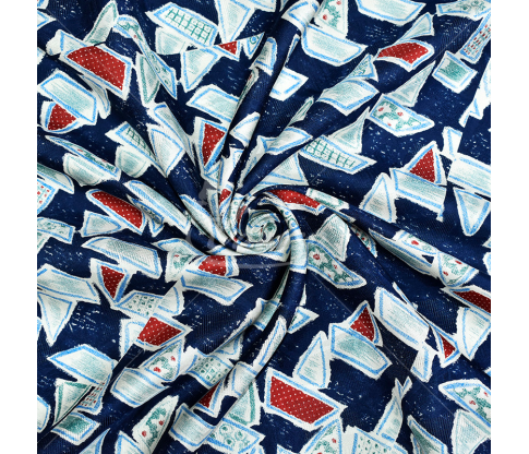 Natural silk in coupons, "Ships", blue color