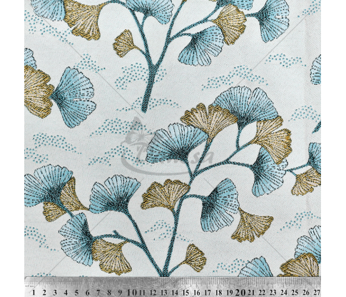 Tapestry "Ginkgo Leaves", light blue/gold color