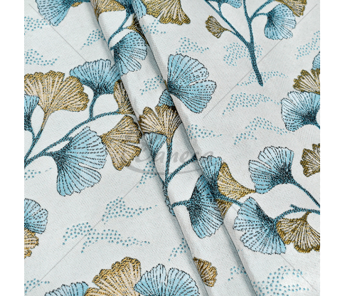 Tapestry "Ginkgo Leaves", light blue/gold color