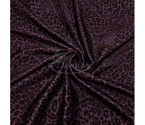 Plonas ir švelnus viskozinis audinys su violetiniu leopardo raštu