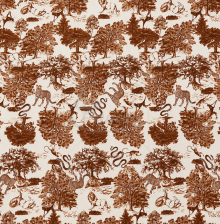 Thin Viscose Fabric with Brick-Coloured “Toile de Jouy” Print