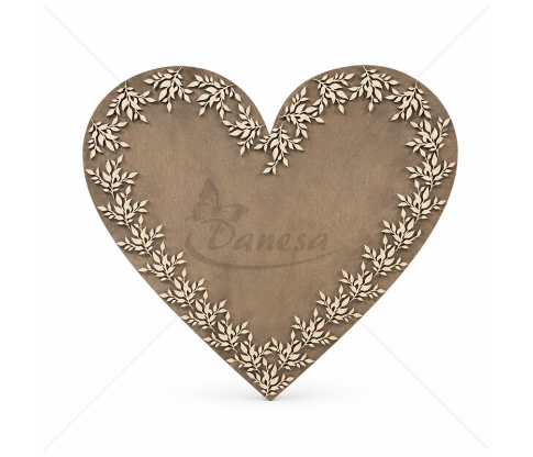 Large Plywood Heart with Leaf Decoration