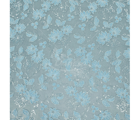 Tulle, embroidered with sequins and beads with a floral pattern, light blue color 