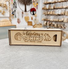 Medinis žaidimas „Gyvūnų domino“ su dėžute