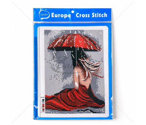Siuvinėjimo kryželiu rinkinys „Moteris su raudonu skėčiu“ 21 × 29,5 cm