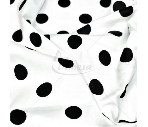 Cotton Fabric, white with black polka dots