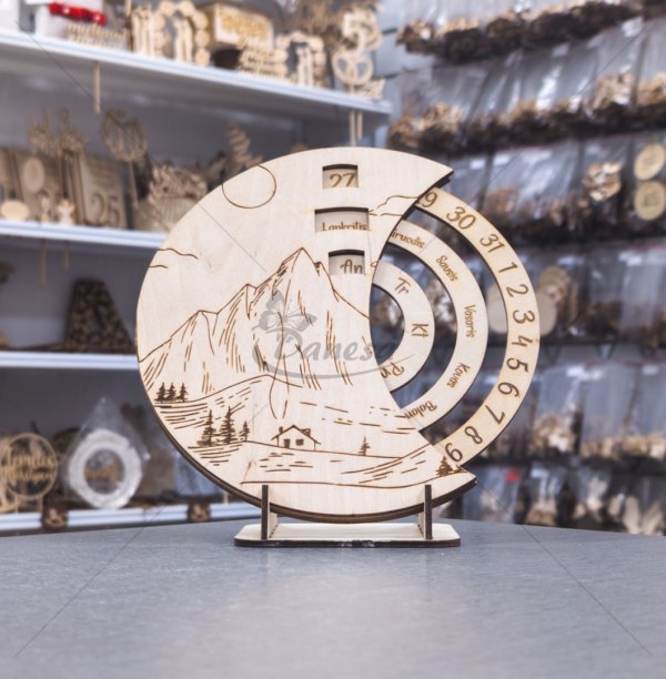 Wooden Calendar Clock "Mountain" 
