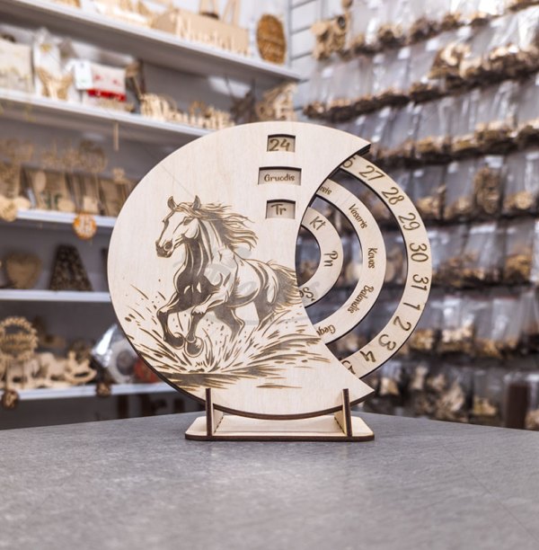 Wooden Calendar Clock 'Horse'