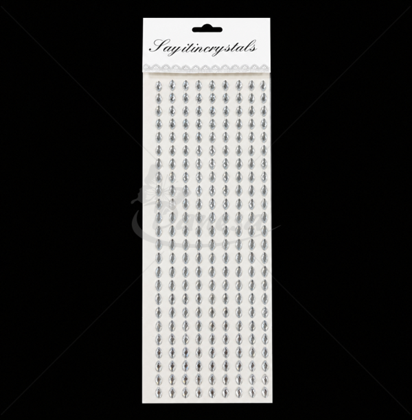 Self-Adhesive Decorative Crystals, Elongated Navette Shape, 216 pcs