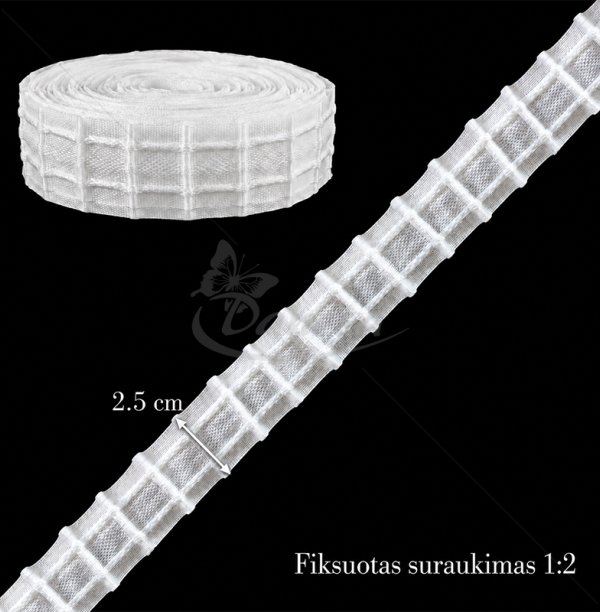 2.5 cm Curtain Pleating Tape, Gathering Ratio 1:2