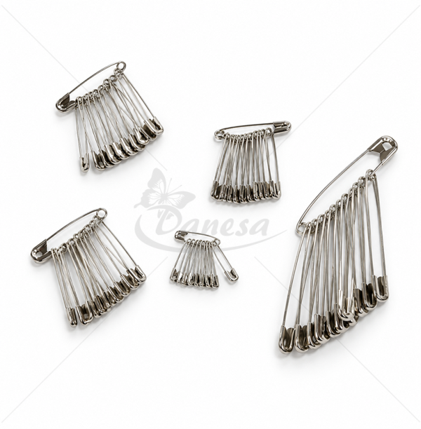 Silver Safety Pins, Various Sizes – 12 pcs