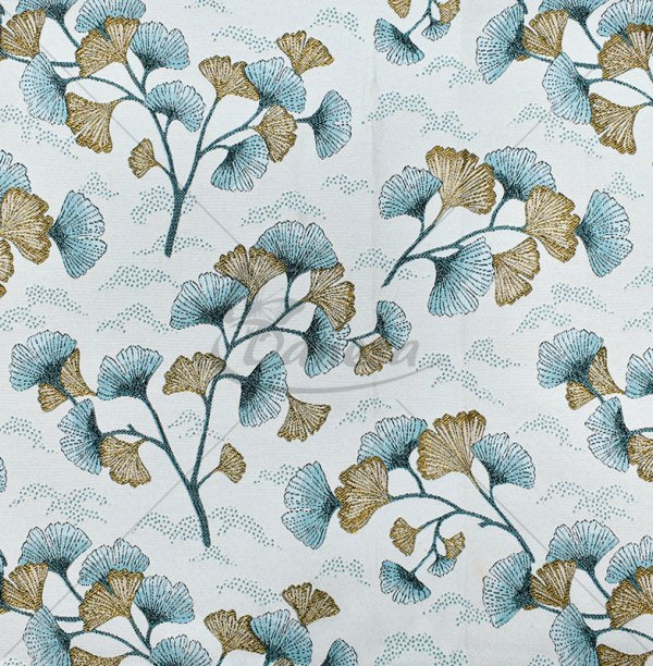 Tapestry "Ginkgo Leaves", light blue/gold color