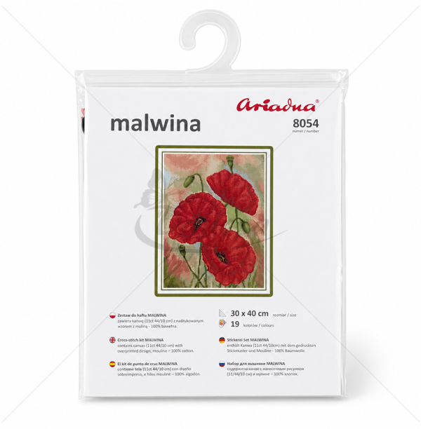 Embroidery Kit “Red Flowers” with Threads, 30 × 40 cm